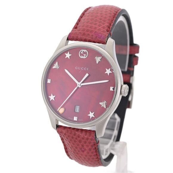 GUCCI G Timeless Red Mother Of Pearl 36mm Ladies Watch - Picture 1 of 9